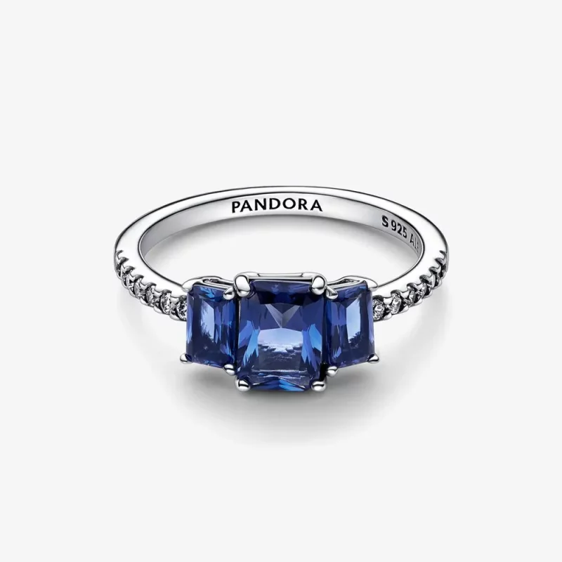 (afbeelding voor) Pandora Blauwe Rechthoekige Drie Steen Schitterende Ring - 192389C01 - Bekijken 6