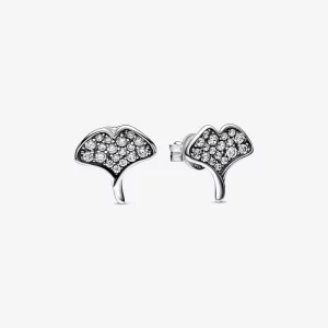 Pandora Ginkgo oorbellen van sterling zilver met knop - 292439C01 (afbeelding voor) Pandora Ginkgo oorbellen van sterling zilver met knop - 292439C01
