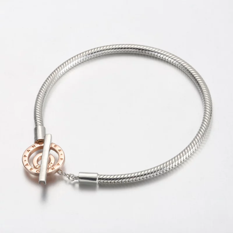 (afbeelding voor) Pandora Moments Twee-tinten Logo T-balk Slangenketting Armband - 582309C00 - Bekijken 2