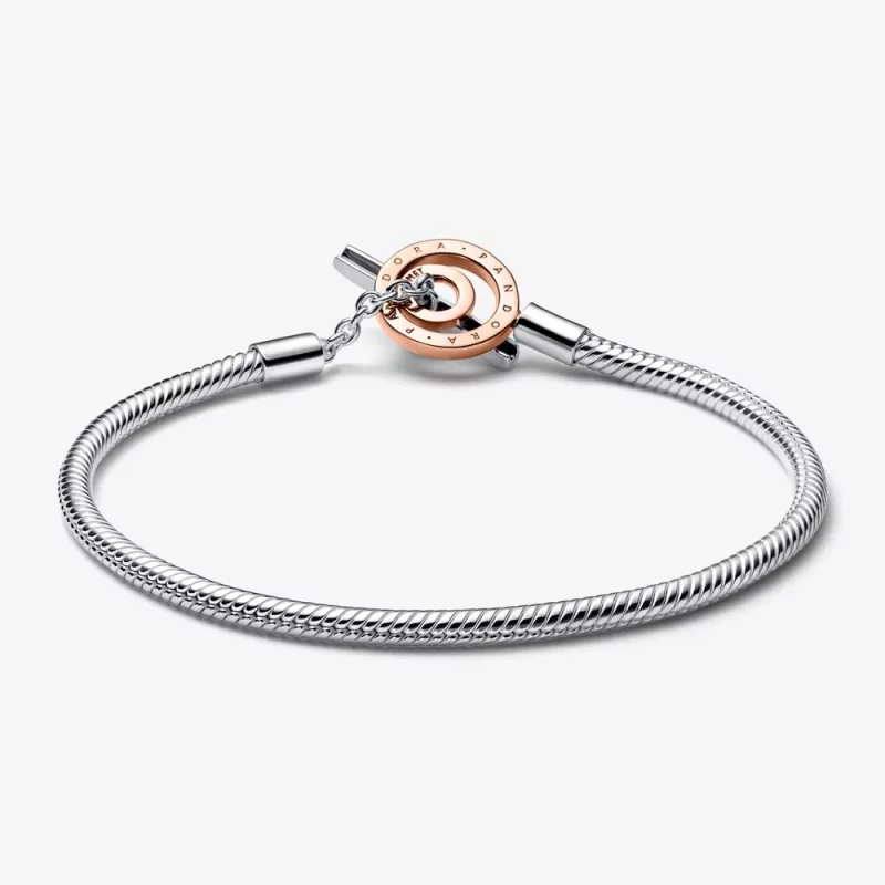 (afbeelding voor) Pandora Moments Twee-tinten Logo T-balk Slangenketting Armband - 582309C00 - Bekijken 6