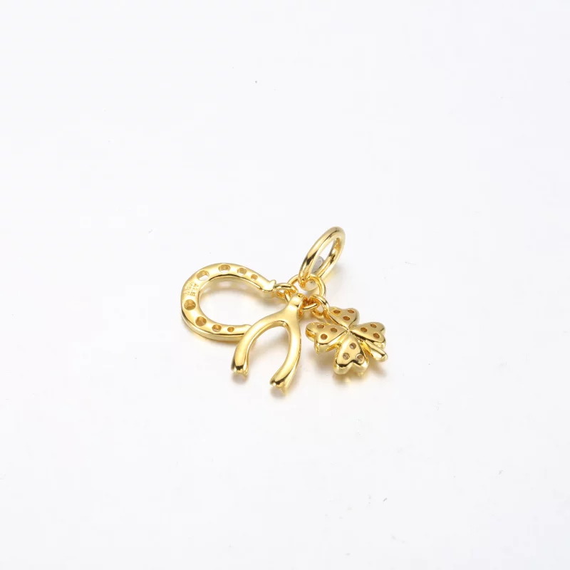 (afbeelding voor) Pandora Lucky Clover, Wishbone & Horseshoe Dangle Charm - 752337c01 - Bekijken 3