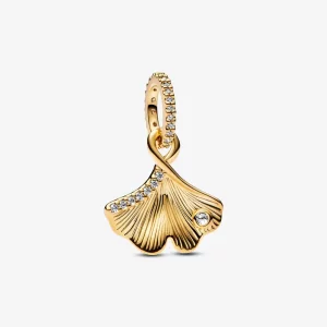 Pandora Ginkgo 14-karaats verguld hangoorbel met heldere kubieke zirkonia - 762428C01 (afbeelding voor) Pandora Ginkgo 14-karaats verguld hangoorbel met heldere kubieke zirkonia - 762428C01
