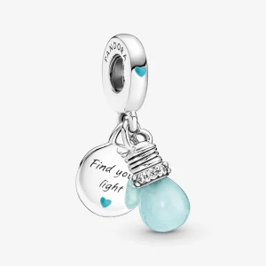 Pandora Glow-in-the-dark Lightbulb Double Dangle Charm - 791123C01 (afbeelding voor) Pandora Glow-in-the-dark Lightbulb Double Dangle Charm - 791123C01