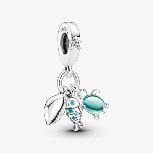 Pandora Vis, Zeeschildpad & Conch Drievoudig Hangend Charm - 791697C01 (afbeelding voor) Pandora Vis, Zeeschildpad & Conch Drievoudig Hangend Charm - 791697C01
