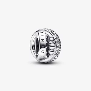 Pandora Logo, Pavé & Kralen Charm - 792317C01 (afbeelding voor) Pandora Logo, Pavé & Kralen Charm - 792317C01