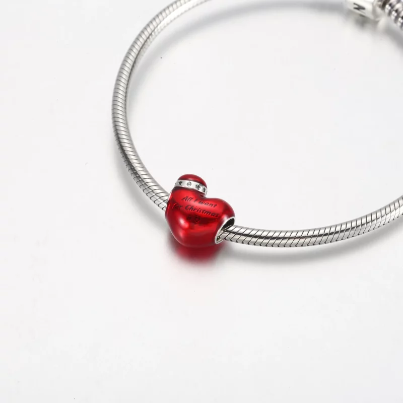 (afbeelding voor) Pandora Metallic Rood Kersthart Charm - 792336C01 - Bekijken 5