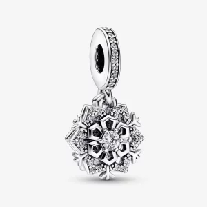 Pandora Sparkling Snowflake Double Dangle Charm - 792355C01 (afbeelding voor) Pandora Sparkling Snowflake Double Dangle Charm - 792355C01