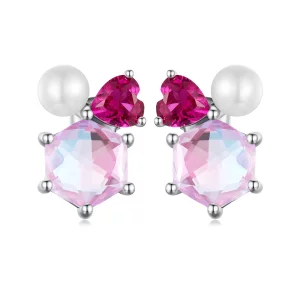 PANDORA Stijl Roze Glinsterende Parel Oorbellen - SCE1697 (afbeelding voor) PANDORA Stijl Roze Glinsterende Parel Oorbellen - SCE1697