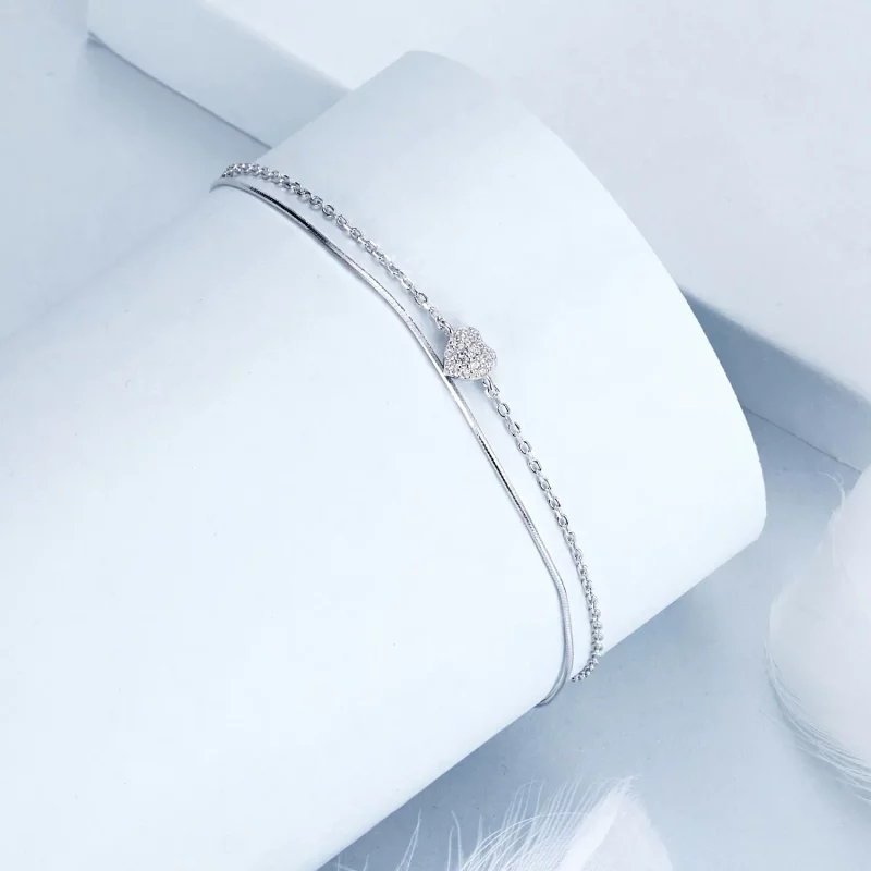 (afbeelding voor) PANDORA Stijl Glinsterend Hart Dubbele Laag Armband - BSB169 - Bekijken 2