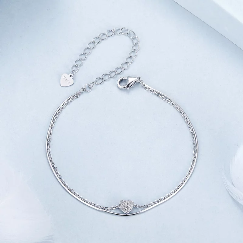 (afbeelding voor) PANDORA Stijl Glinsterend Hart Dubbele Laag Armband - BSB169 - Bekijken 3