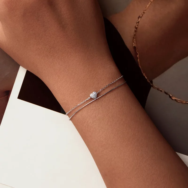 (afbeelding voor) PANDORA Stijl Glinsterend Hart Dubbele Laag Armband - BSB169 - Bekijken 4