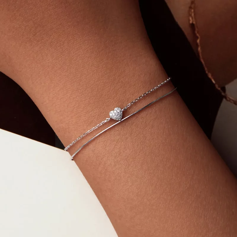 (afbeelding voor) PANDORA Stijl Glinsterend Hart Dubbele Laag Armband - BSB169 - Bekijken 7