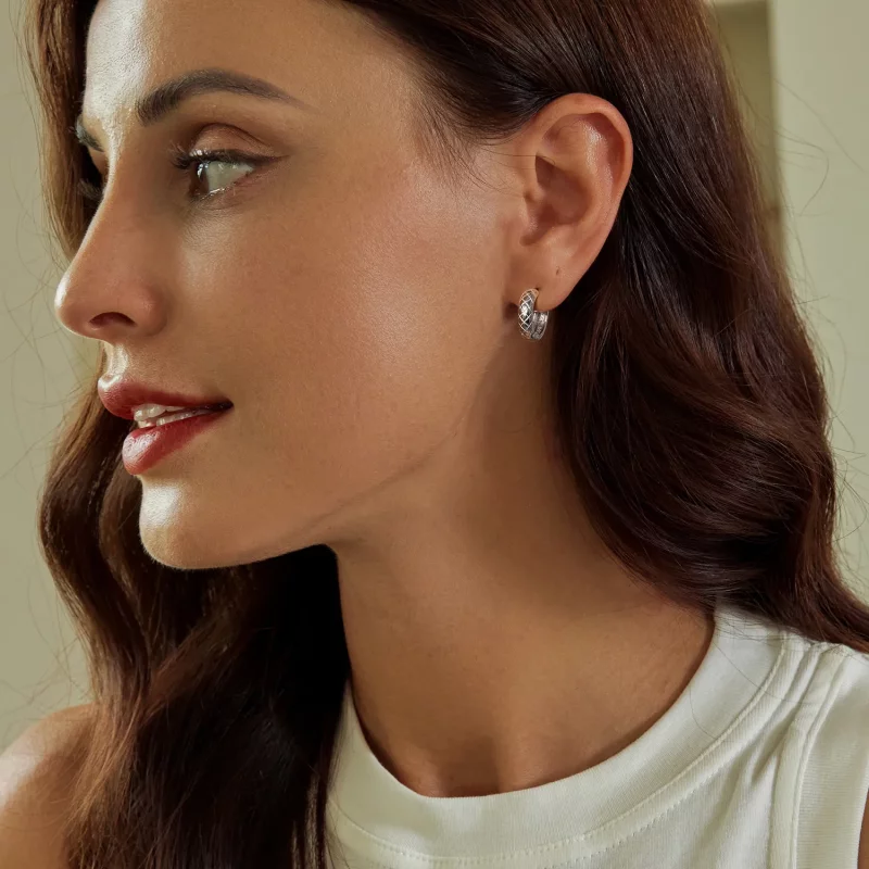 (afbeelding voor) PANDORA-stijl Diamantpatroon Oorbellen - BSE983 - Bekijken 8