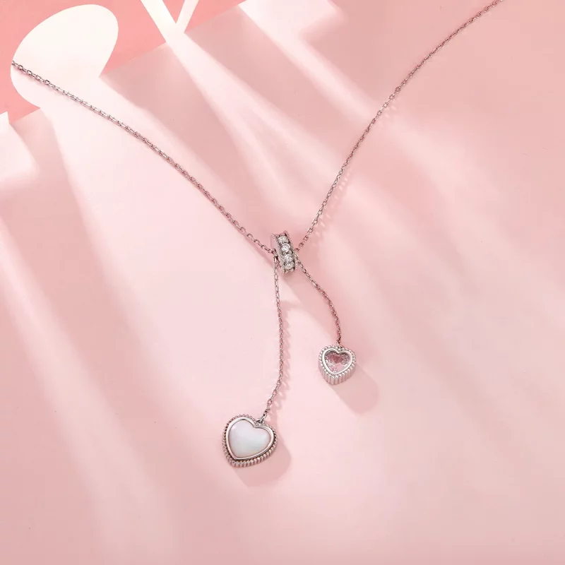 (afbeelding voor) PANDORA Stijl Hart-Klopwitte Schelp Y-Vormige Keten Halsketting - BSN372 - Bekijken 2