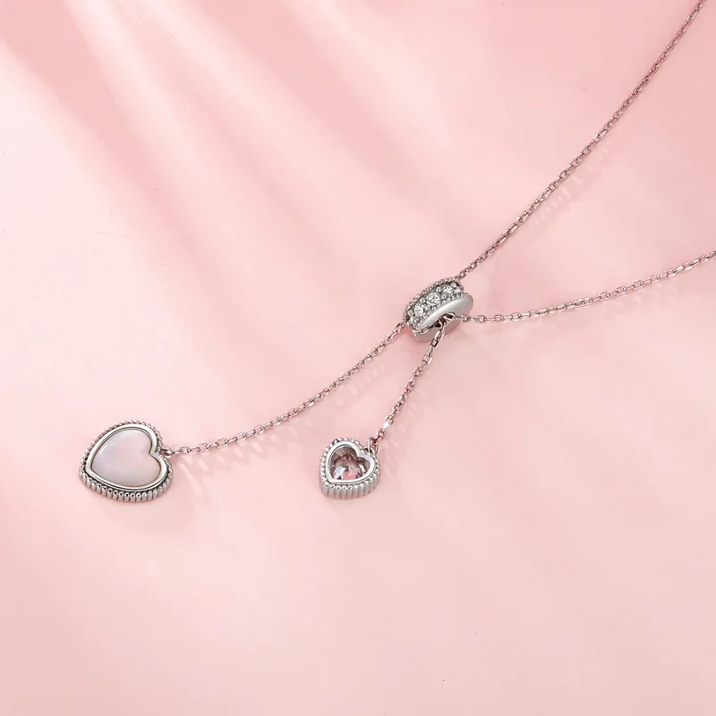 (afbeelding voor) PANDORA Stijl Hart-Klopwitte Schelp Y-Vormige Keten Halsketting - BSN372 - Bekijken 3