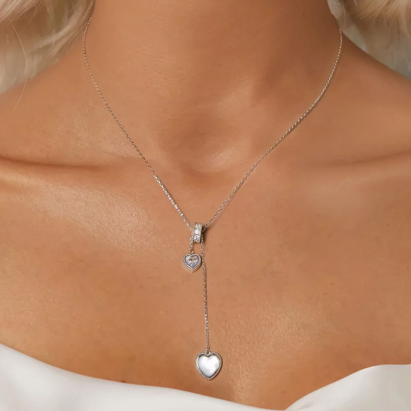 (afbeelding voor) PANDORA Stijl Hart-Klopwitte Schelp Y-Vormige Keten Halsketting - BSN372 - Bekijken 5