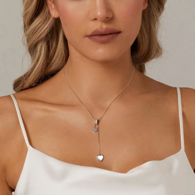 (afbeelding voor) PANDORA Stijl Hart-Klopwitte Schelp Y-Vormige Keten Halsketting - BSN372 - Bekijken 6