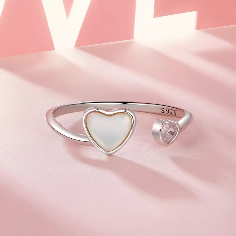 (afbeelding voor) PANDORA Stijl Hart-Kloppende Witte Schelp Open Ring - BSR520-E - Bekijken 3