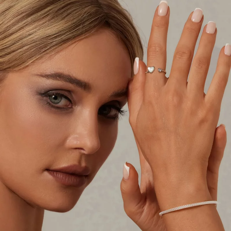(afbeelding voor) PANDORA Stijl Hart-Kloppende Witte Schelp Open Ring - BSR520-E - Bekijken 4