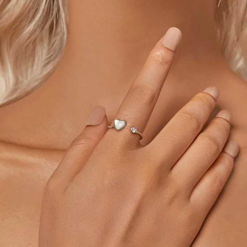 (afbeelding voor) PANDORA Stijl Hart-Kloppende Witte Schelp Open Ring - BSR520-E - Bekijken 5