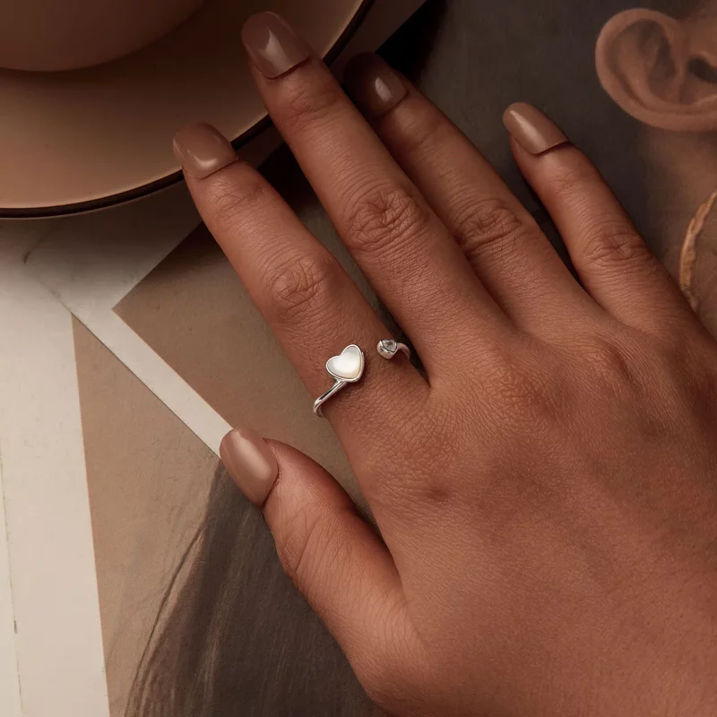 (afbeelding voor) PANDORA Stijl Hart-Kloppende Witte Schelp Open Ring - BSR520-E - Bekijken 6