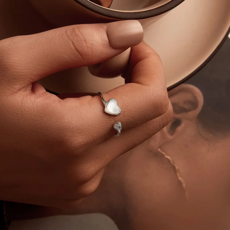 (afbeelding voor) PANDORA Stijl Hart-Kloppende Witte Schelp Open Ring - BSR520-E - Bekijken 7