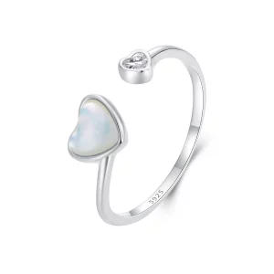 PANDORA Stijl Hart-Kloppende Witte Schelp Open Ring - BSR520-E (afbeelding voor) PANDORA Stijl Hart-Kloppende Witte Schelp Open Ring - BSR520-E