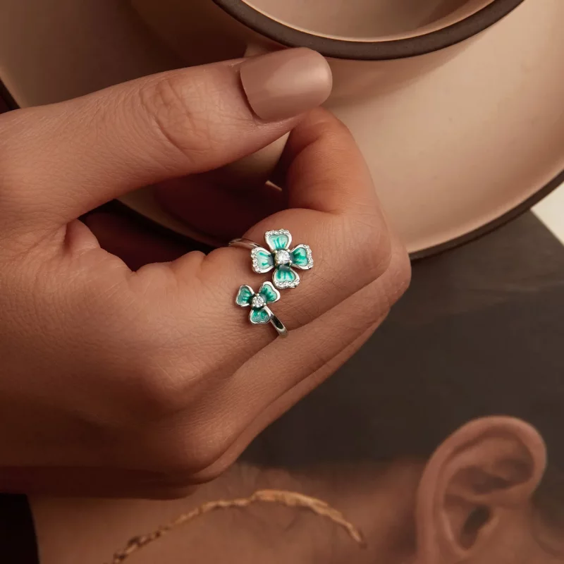 (afbeelding voor) PANDORA Stijl Vierblad Klaver Open Ring - BSR528-E - Bekijken 7