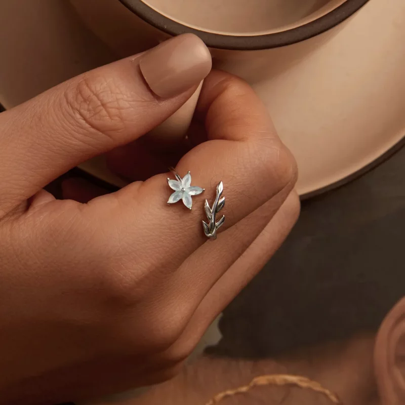 (afbeelding voor) PANDORA Stijl Groen Bloem Open Ring - BSR533-E - Bekijken 4