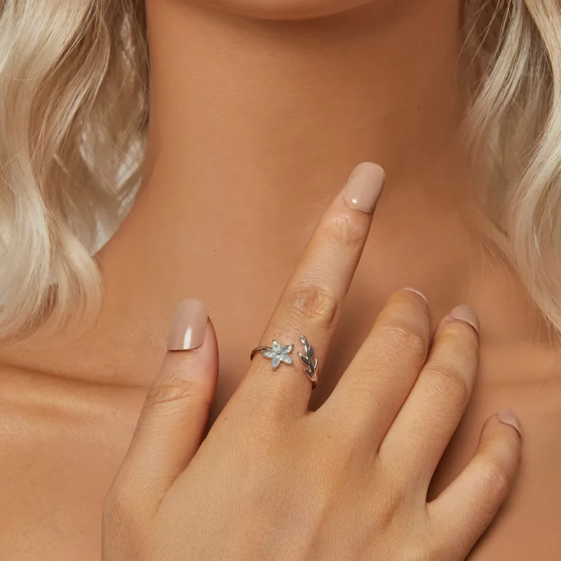(afbeelding voor) PANDORA Stijl Groen Bloem Open Ring - BSR533-E - Bekijken 6