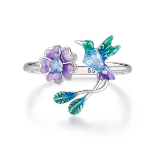 PANDORA Stijl Bloem En Vogel Open Ring - BSR536-E (afbeelding voor) PANDORA Stijl Bloem En Vogel Open Ring - BSR536-E