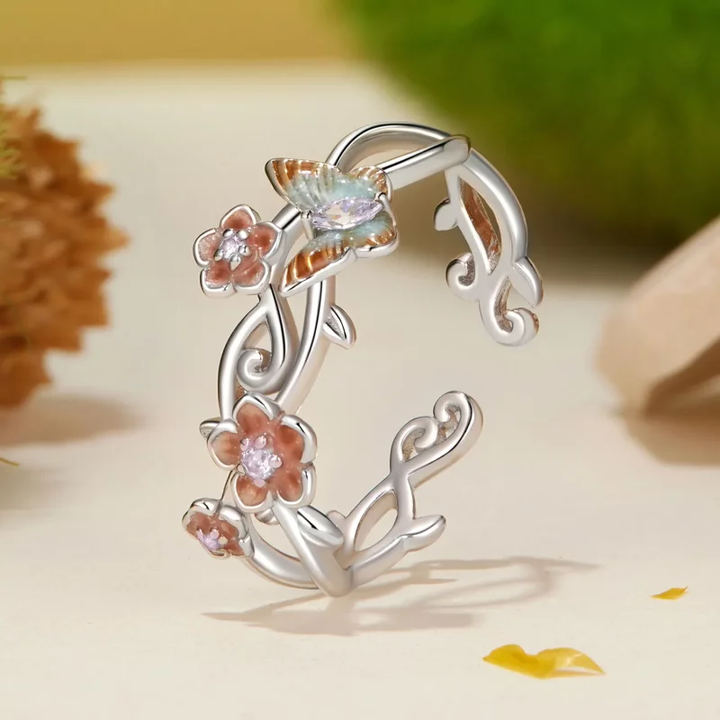 (afbeelding voor) PANDORA Stijl Romantische Sakura Vlinder Open Ring - BSR538-E - Bekijken 2