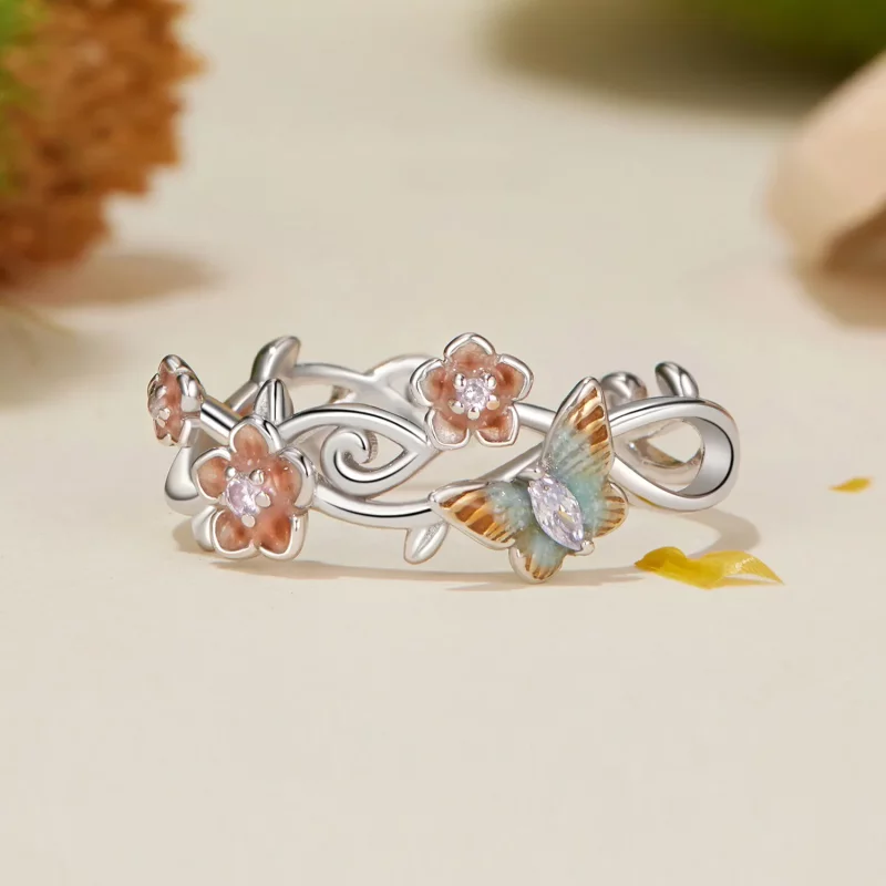 (afbeelding voor) PANDORA Stijl Romantische Sakura Vlinder Open Ring - BSR538-E - Bekijken 3