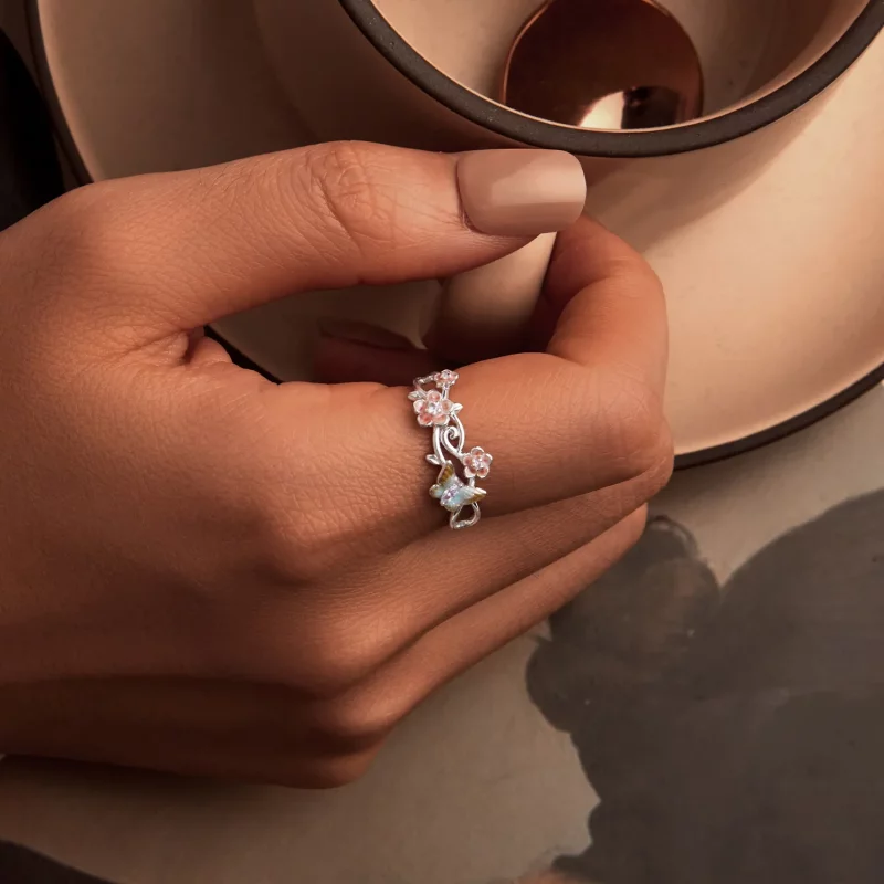(afbeelding voor) PANDORA Stijl Romantische Sakura Vlinder Open Ring - BSR538-E - Bekijken 5