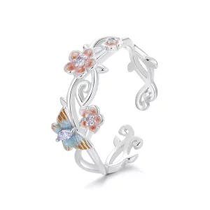 (afbeelding voor) PANDORA Stijl Romantische Sakura Vlinder Open Ring - BSR538-E