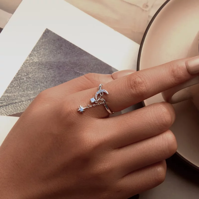 (afbeelding voor) PANDORA Stijl Ster En Maan Ketting Open Ring - BSR548-E - Bekijken 5