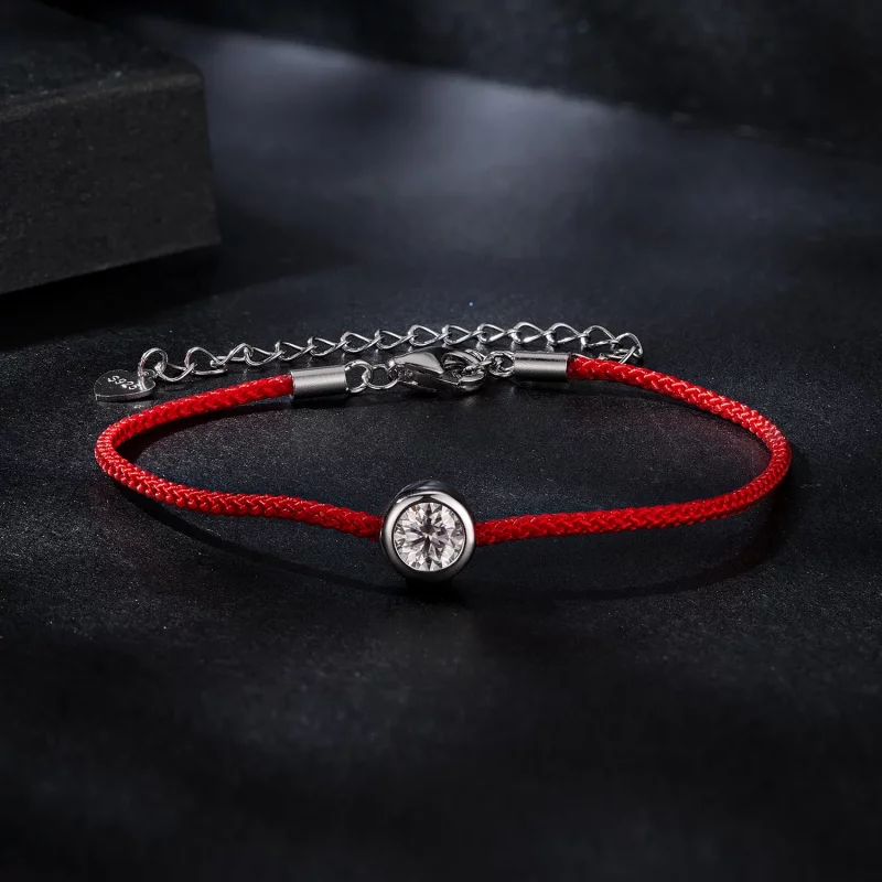 (afbeelding voor) PANDORA Stijl Exquisite Moissanite Rode Koord Armband (Eén Certificaat) - MSB014 - Bekijken 3