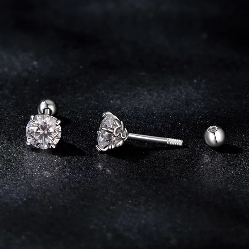 (afbeelding voor) PANDORA-stijl Moissanite Patroon Draad Bal Oorbellen (Twee Certificaten) - MSE05 - Bekijken 4