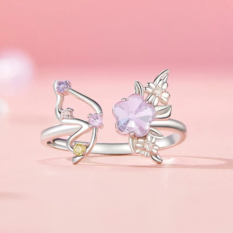(afbeelding voor) PANDORA Stijl Roze Vlinder Open Ring - SCR1011-E - Bekijken 3
