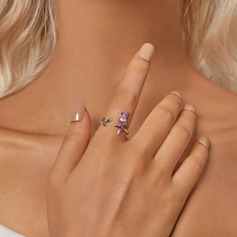 (afbeelding voor) PANDORA Stijl Roze Papegaai Open Ring - BSR551-E - Bekijken 6