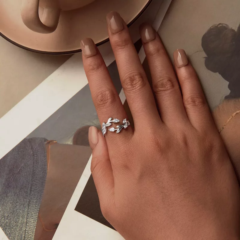 (afbeelding voor) PANDORA Stijl Blad Omsluiting Open Ring - BSR552-E - Bekijken 4