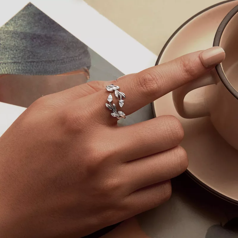 (afbeelding voor) PANDORA Stijl Blad Omsluiting Open Ring - BSR552-E - Bekijken 5