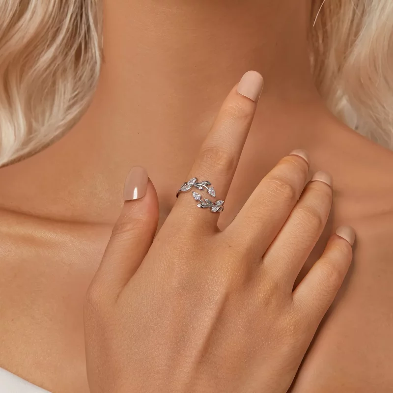 (afbeelding voor) PANDORA Stijl Blad Omsluiting Open Ring - BSR552-E - Bekijken 6