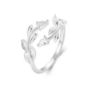 PANDORA Stijl Blad Omsluiting Open Ring - BSR552-E (afbeelding voor) PANDORA Stijl Blad Omsluiting Open Ring - BSR552-E