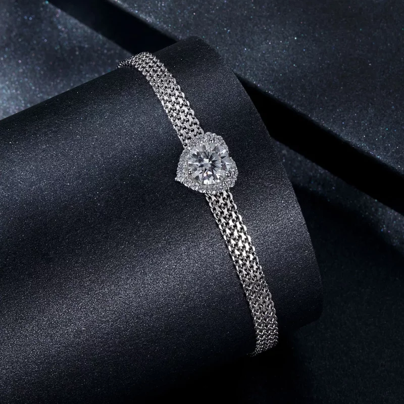 (afbeelding voor) PANDORA-stijl Hart Moissanite Geverfde Armband (met één certificaat) - MSB019 - Bekijken 2