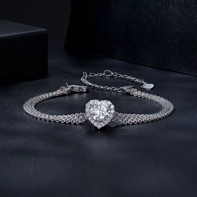 (afbeelding voor) PANDORA-stijl Hart Moissanite Geverfde Armband (met één certificaat) - MSB019 - Bekijken 3
