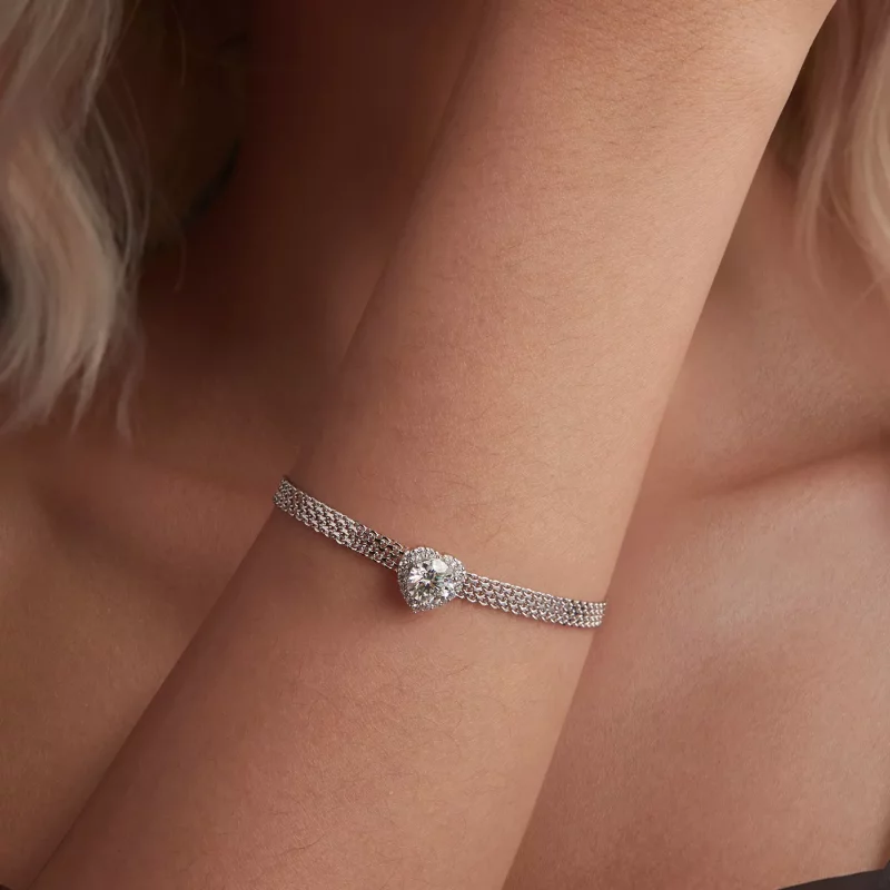 (afbeelding voor) PANDORA-stijl Hart Moissanite Geverfde Armband (met één certificaat) - MSB019 - Bekijken 4