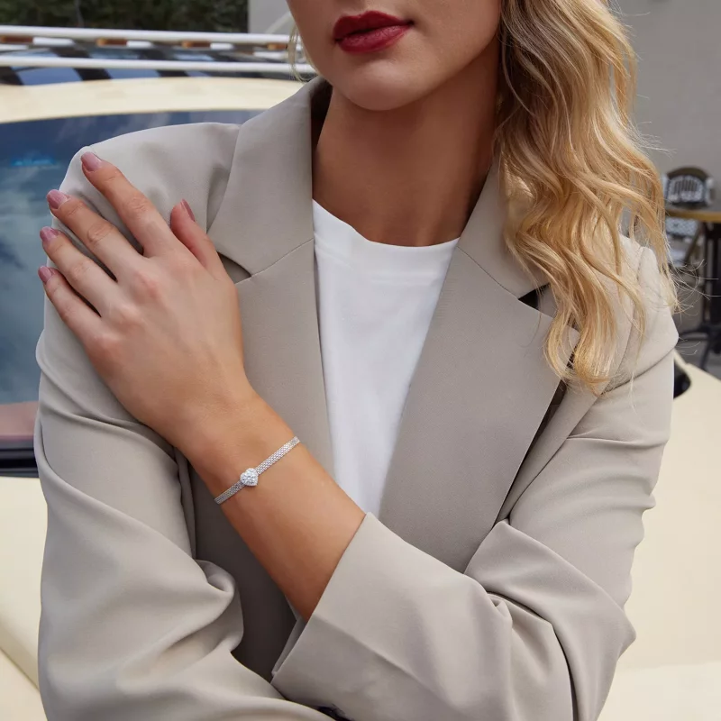 (afbeelding voor) PANDORA-stijl Hart Moissanite Geverfde Armband (met één certificaat) - MSB019 - Bekijken 5