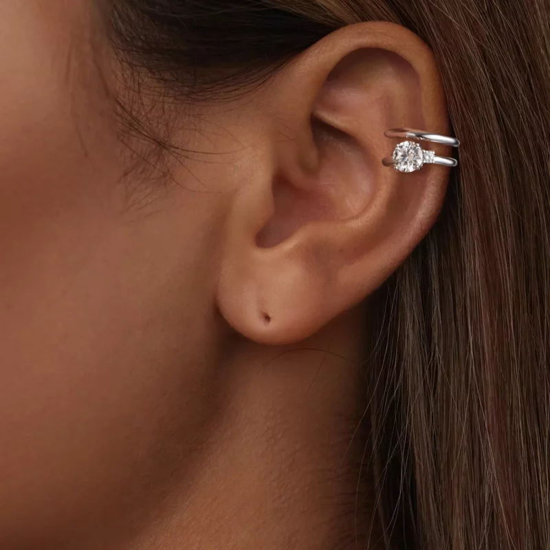 (afbeelding voor) PANDORA Stijl Dubbele Moissanite Oorklem (met één certificaat) - MSE058 - Bekijken 6