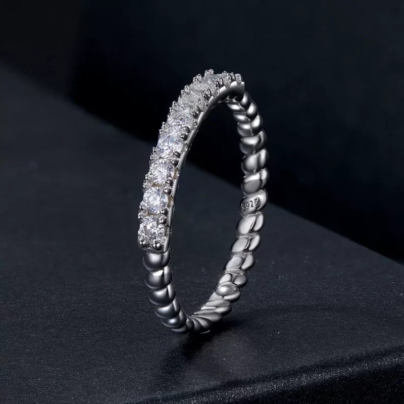 (afbeelding voor) PANDORA-stijl Moissanite Textured Ring (Eén Certificaat) - MSR052 - Bekijken 2